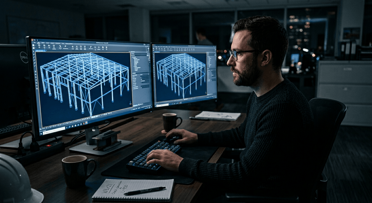 CAD detailer working on structural steel BIM model